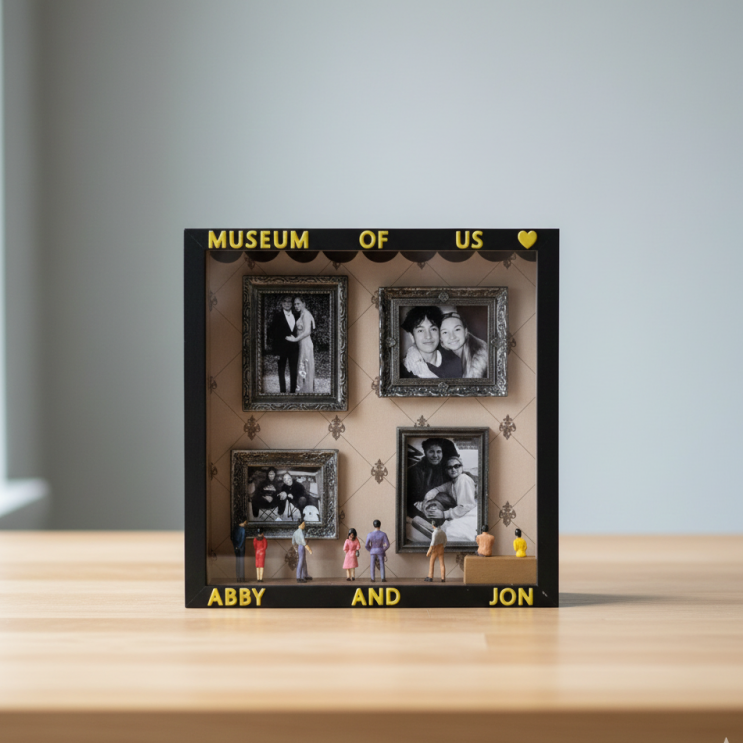 Custom "Make My Museum" Memory Shadow Box Personalized Photo and Text Display Mini Gallery for Couples/Families