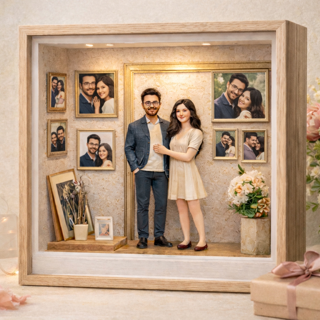 Custom Couple Memory Shadow Box – Personalized Museum of us Photo Frame Scene with Handmade Couple Figurine, Romantic Keepsake Gift-Museum of us Frame