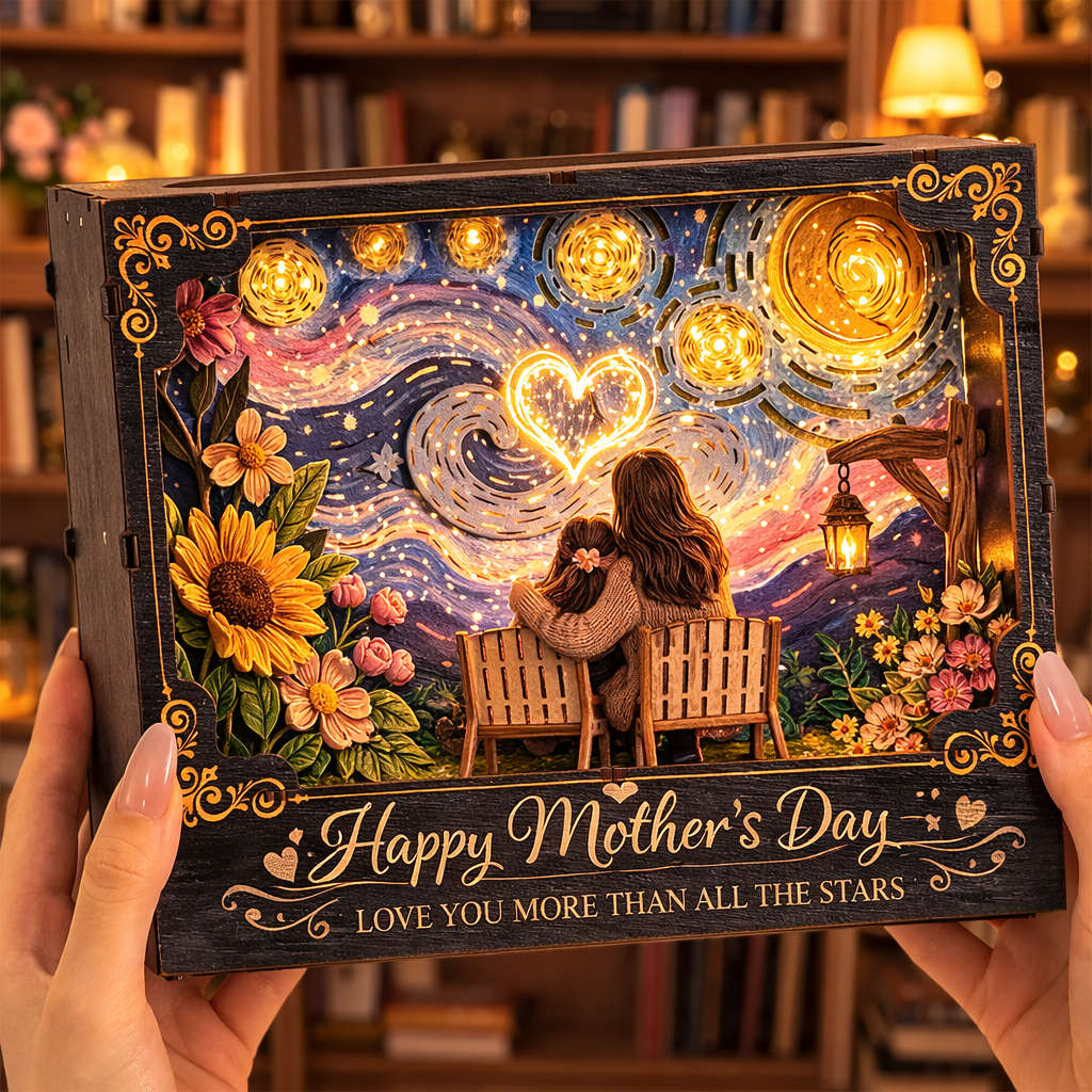 Personalized Mother’s Day Light Museum of Love Frame– Custom Mom & Child Photo Frame Lamp, Back View or Portrait Style, Starry Night Shadow Box Gift