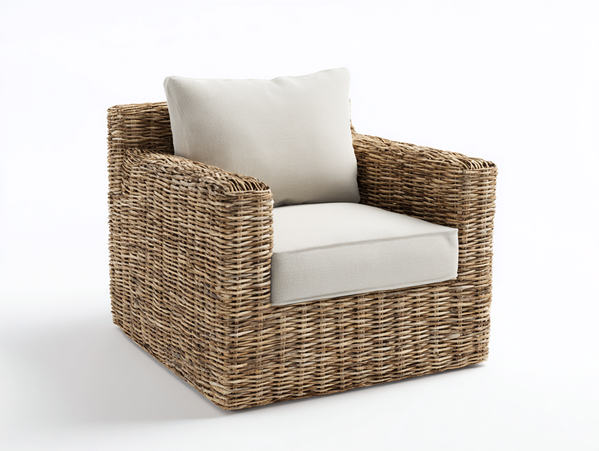 Rattan Chair Natural Fiber 32x30x34 inches Light Brown White for Living Room Casual Design-Cottamyshop