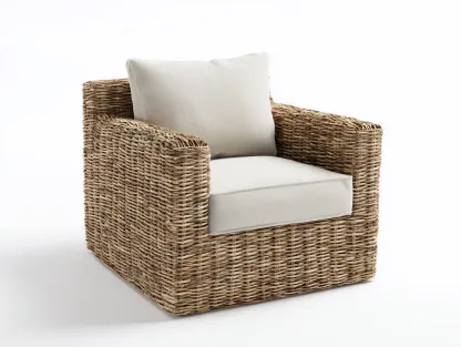 Rattan Chair Natural Fiber 32x30x34 inches Light Brown White for Living Room Casual Design-Cottamyshop