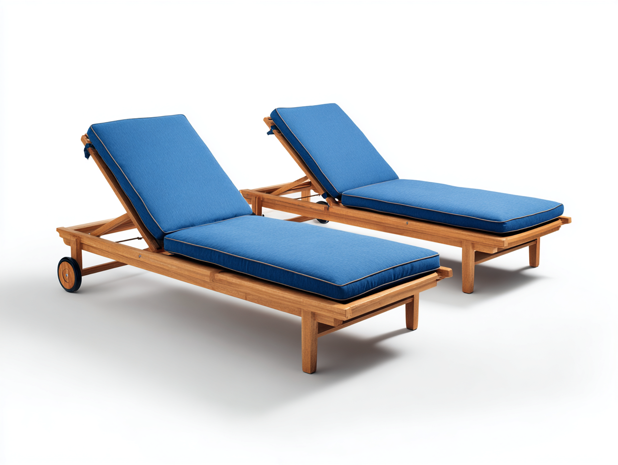 Sun Lounger solid wood frame adjustable backrest set of 2 78x26x34 inches blue outdoor use - modern garden design-Cottamyshop