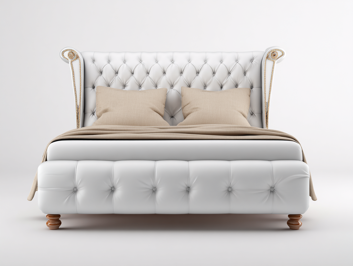 Queen Bed Upholstered Tufted Headboard 84x64x55 inches - White-Beige - Classic Luxury Design-Cottamyshop