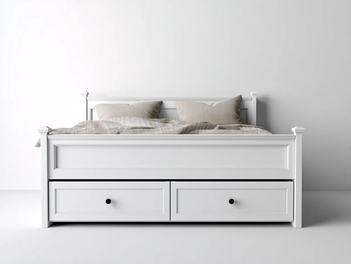 Queen Bed Solid Wood Storage 84x63x50 inches - White - Classic Design-Cottamyshop