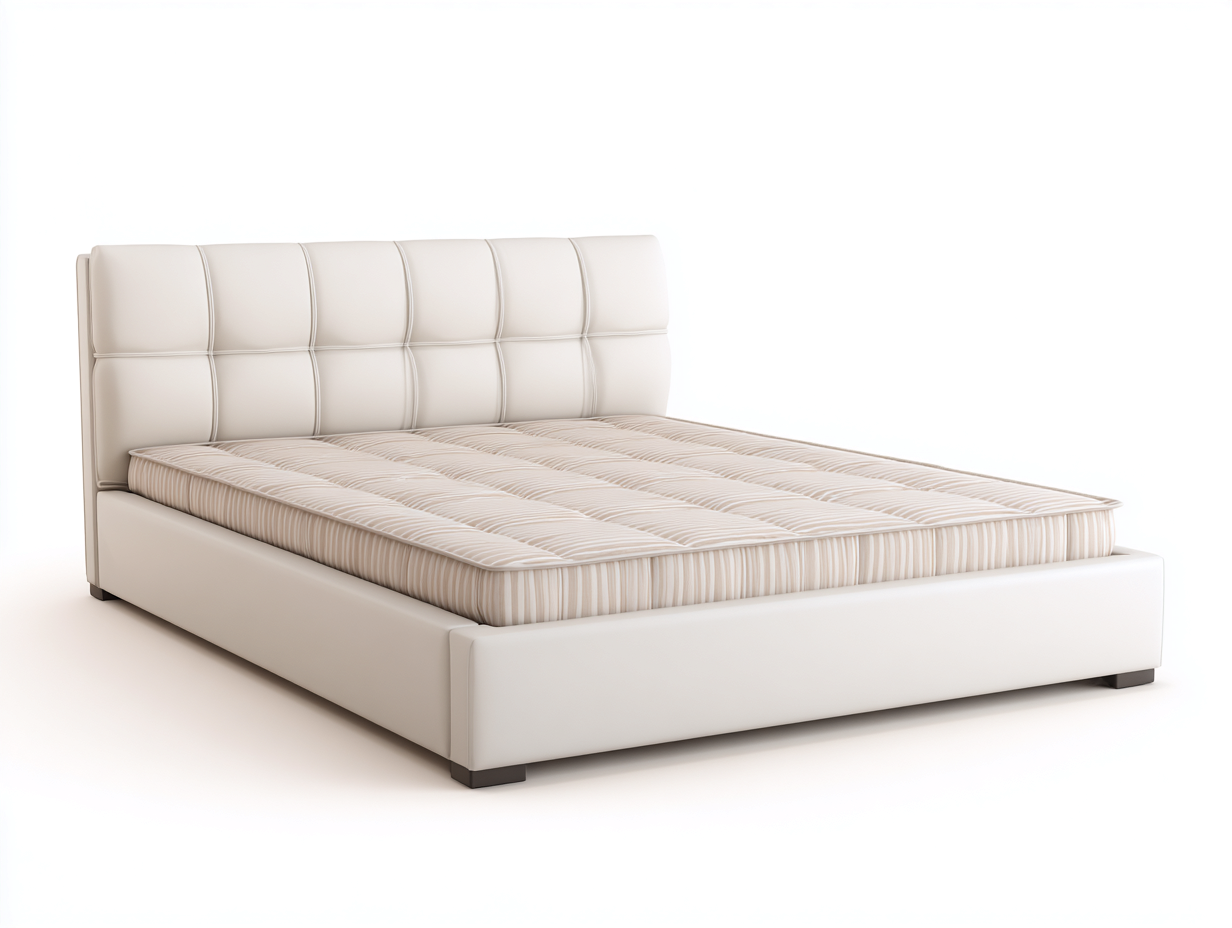 Queen Bed Upholstered Fabric 85x63x48 inches Beige for Bedroom Modern Design-Cottamyshop