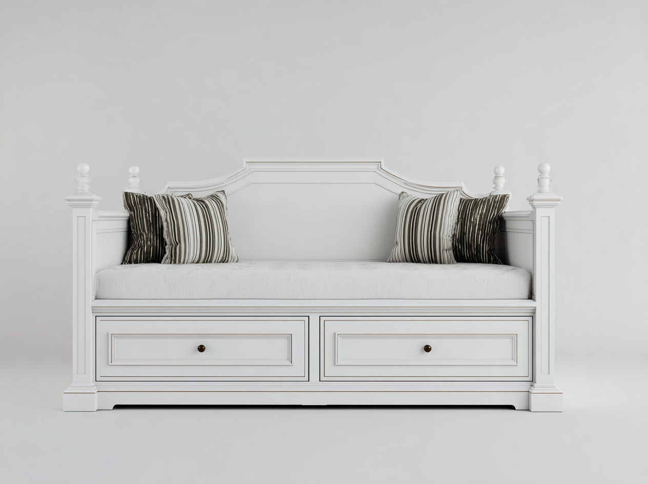 Sofa Bed - Solid Wood Storage 82x40x35 inches - White - Classic Daybed Design-Cottamyshop