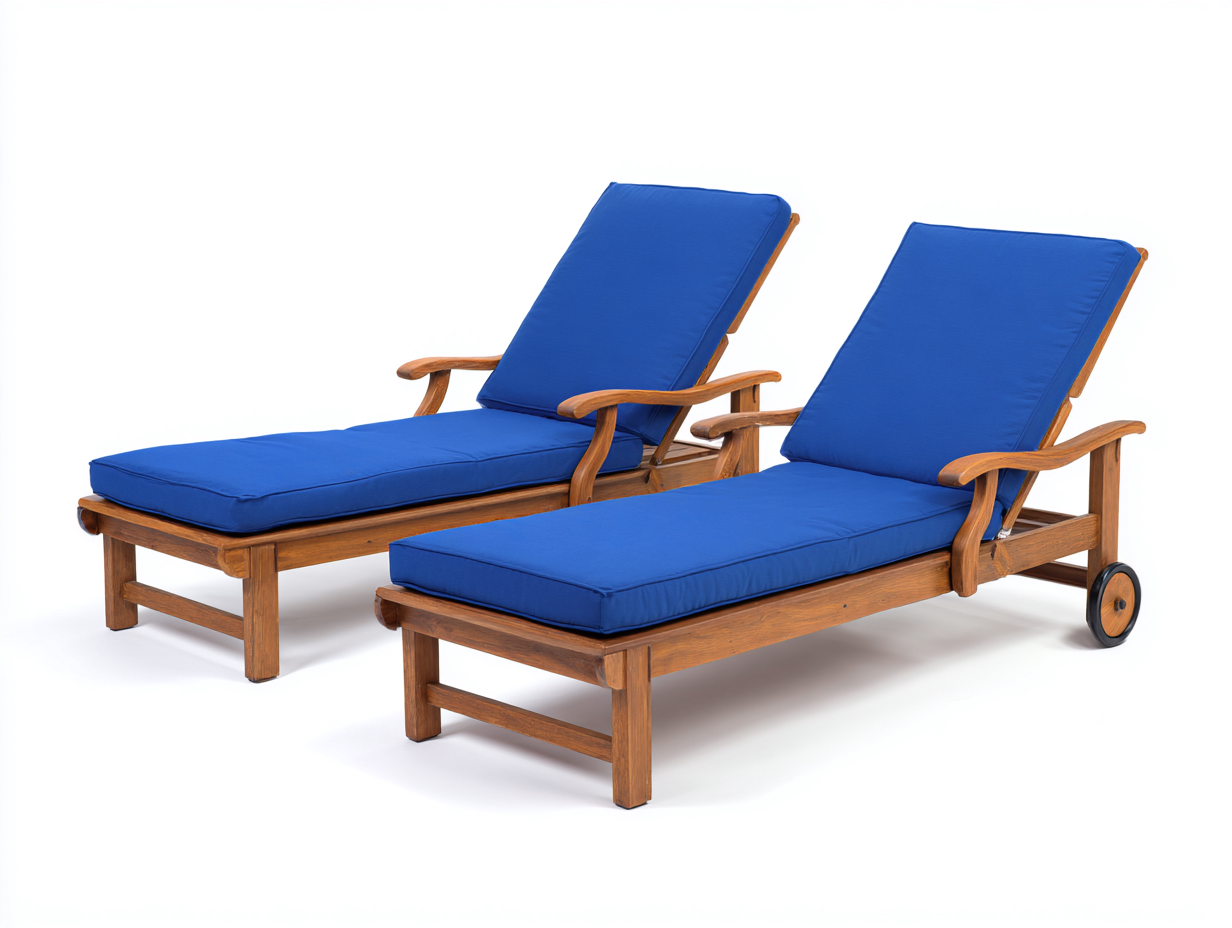 Sun Lounger - Solid Wood Outdoor 78x27x38 inches - Brown-Blue - Adjustable Reclining Design-Cottamyshop