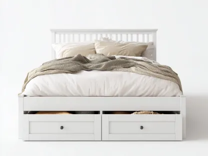 Queen Bed - Solid Wood Storage 88x65x44 inches - White - Modern Storage Design-Cottamyshop