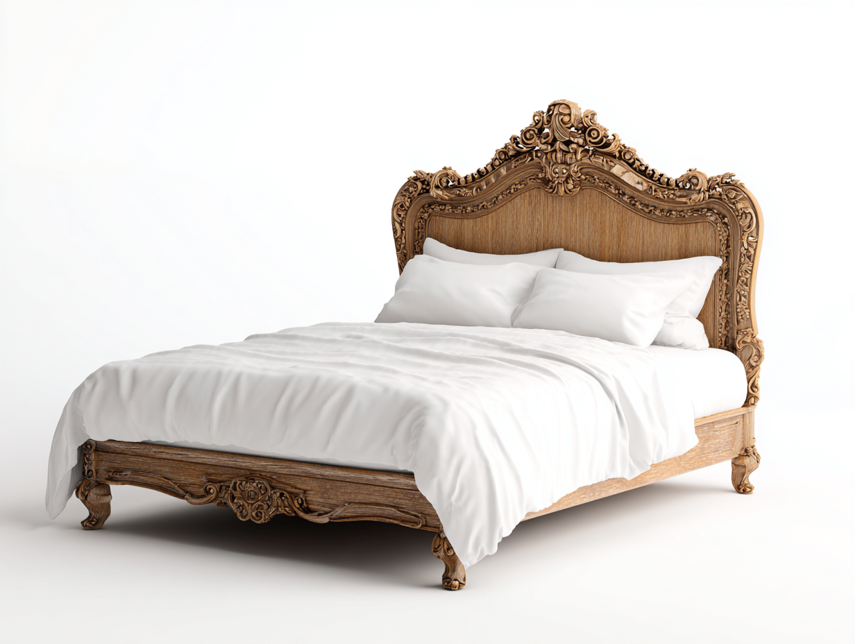 Queen Bed Solid Wood Carved Frame 82x63x55 inches - Brown - Classic Vintage Style-Cottamyshop