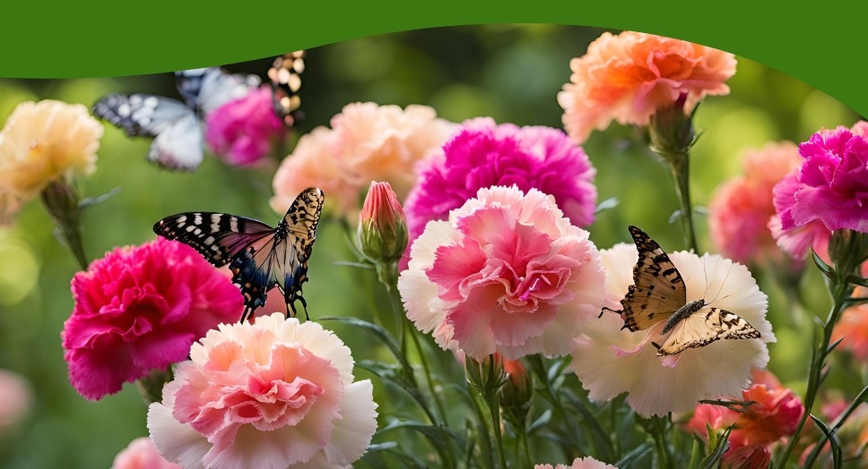 Pollinating Bees &amp; Butterflies on Dianthus Carnation Flowers