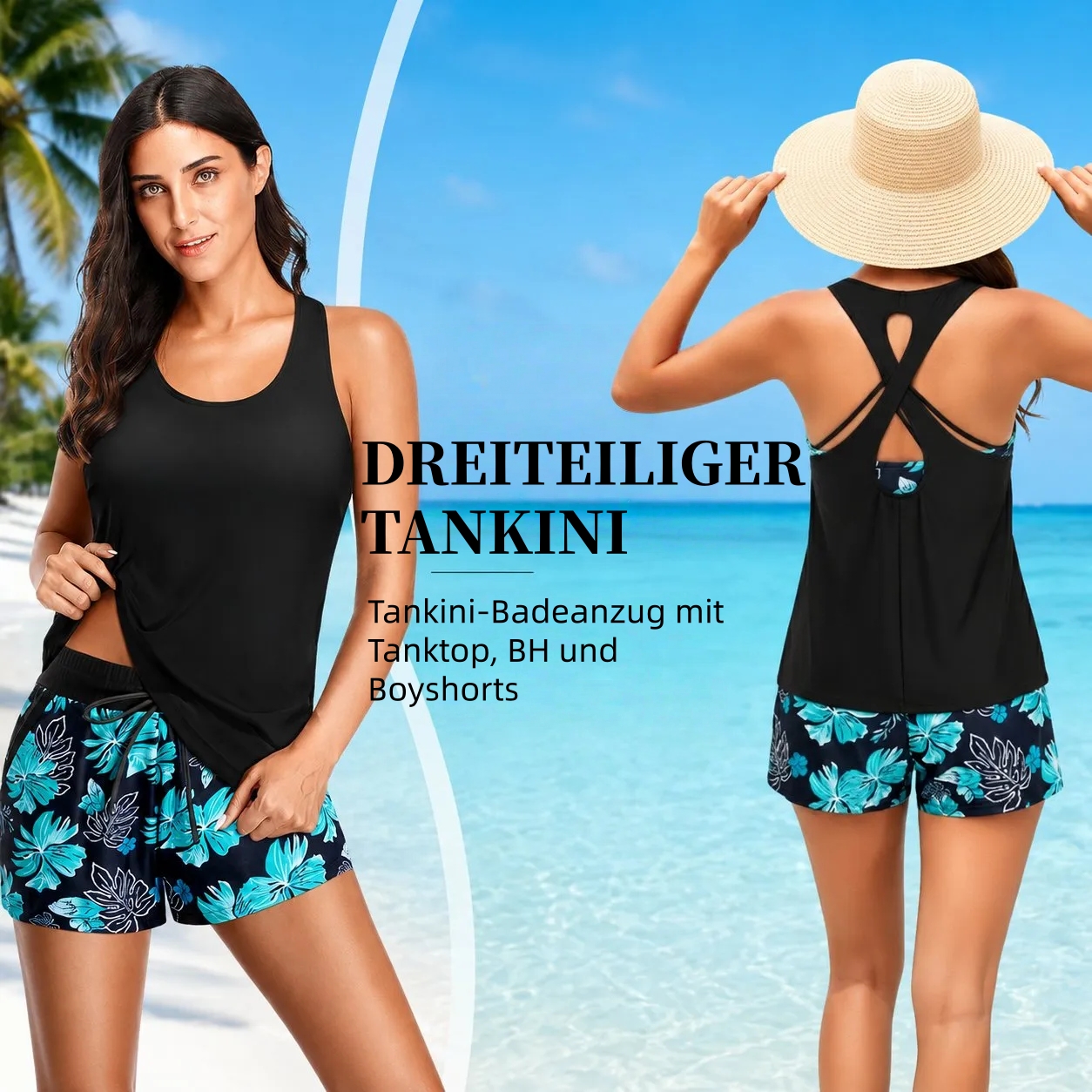 🏖️Letzter Tag im Angebot: 49 % Rabatt! 🔥Aqua Eve Dreiteiler Tankini mit Shorts🩱