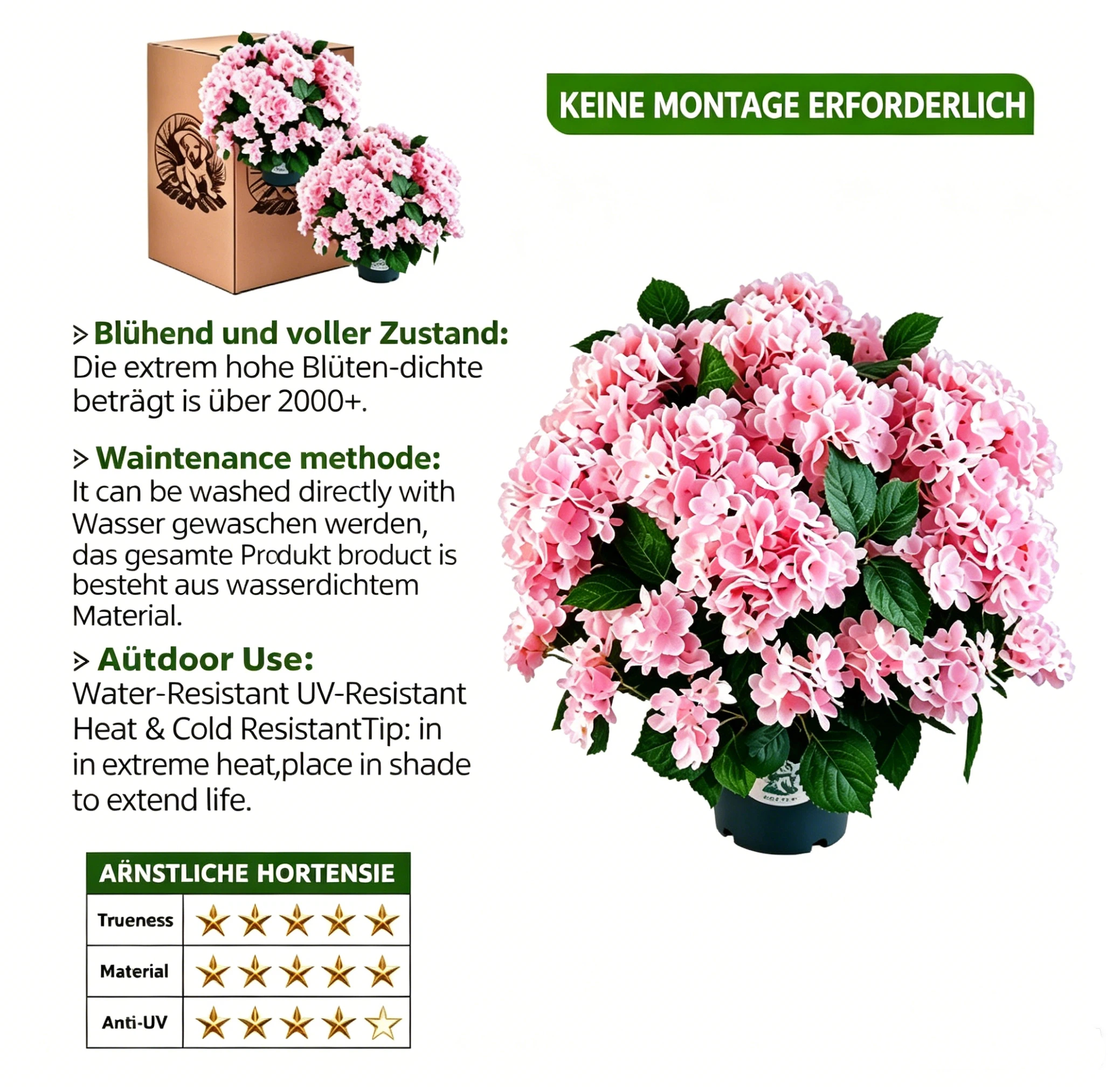 🔥Letzter Tag – 70 % RABATT🔥Künstliche Hortensienblüten für den Außenbereich – UV-beständig, wasserdicht, windbeständig