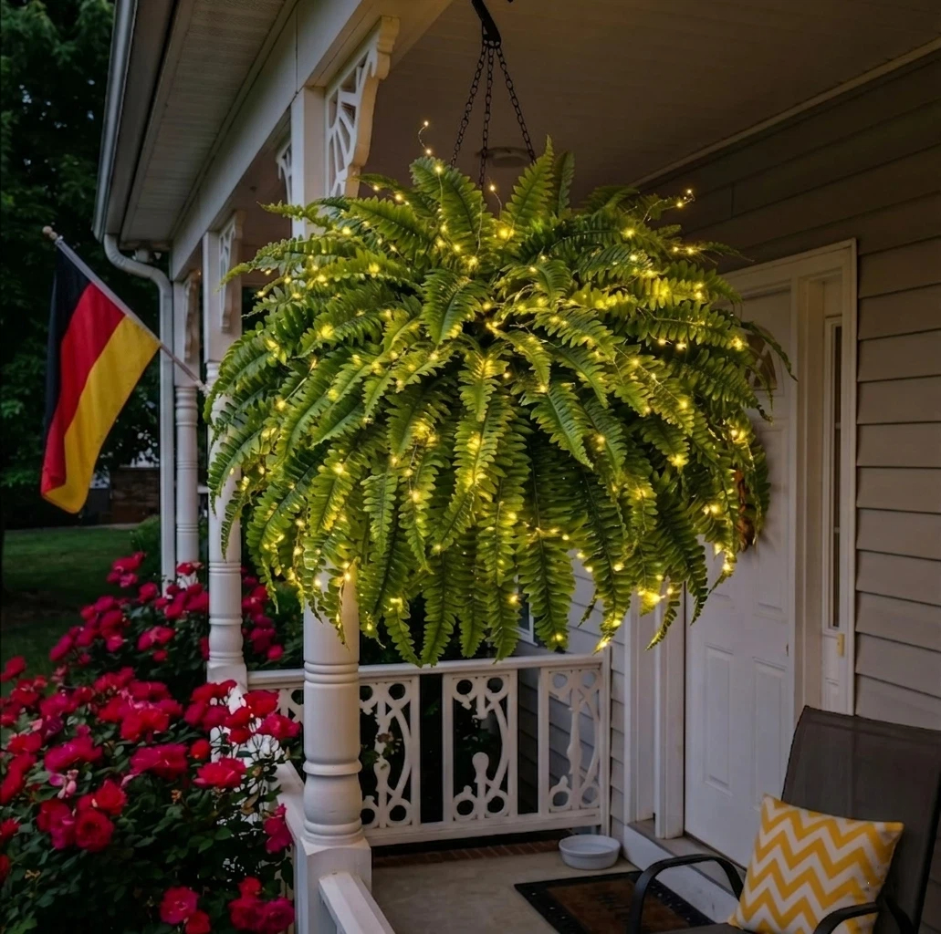 🔥Last Day 60% OFF🔥Oversized Pre-Lit Artificial Boston Ferns --No watering, No fading