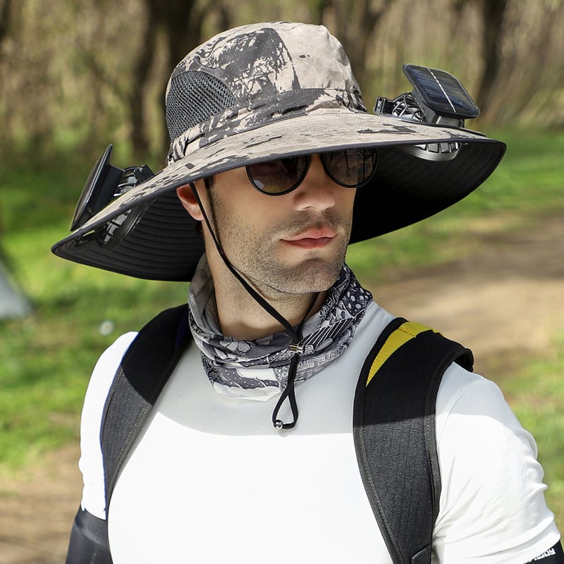 🔥 Wide Brim Solar Fan Outdoor Fishing Hat-Solar & USB Charging