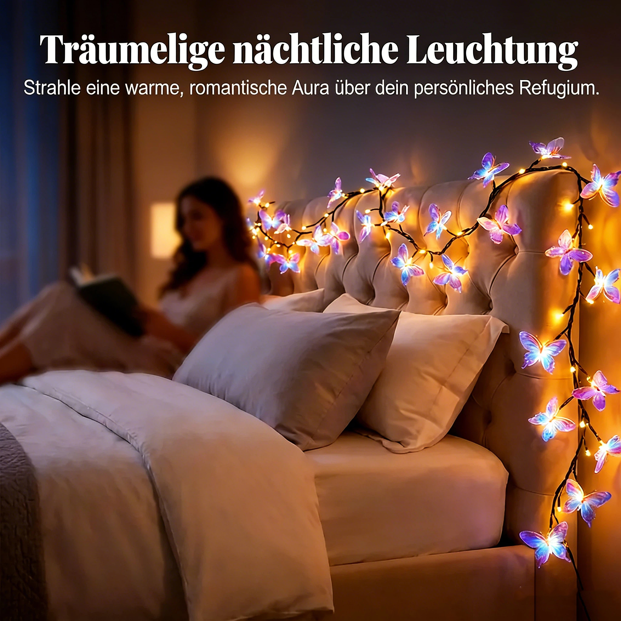 Romantische LED-Lichterkette mit Schmetterlingsranke