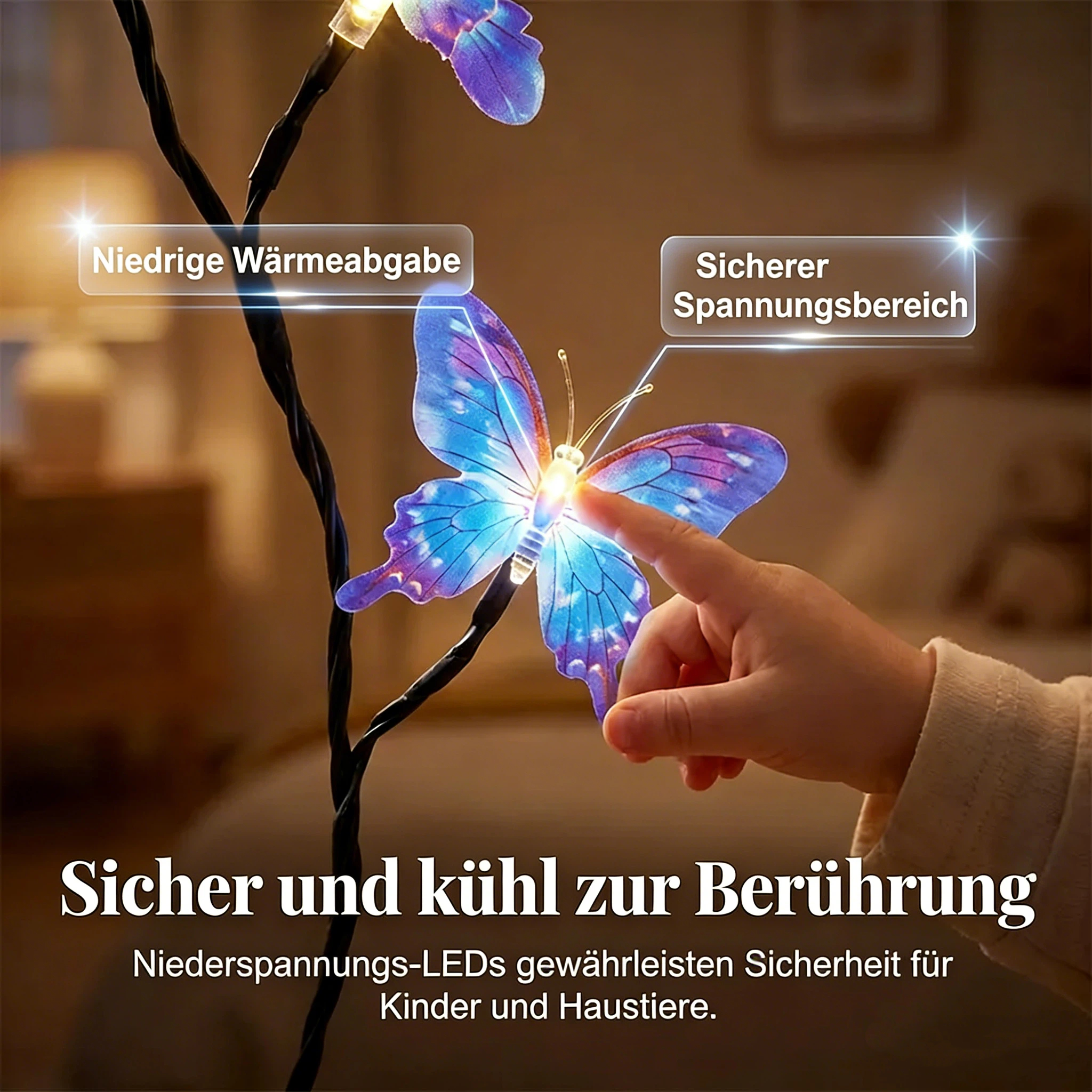 Romantische LED-Lichterkette mit Schmetterlingsranke