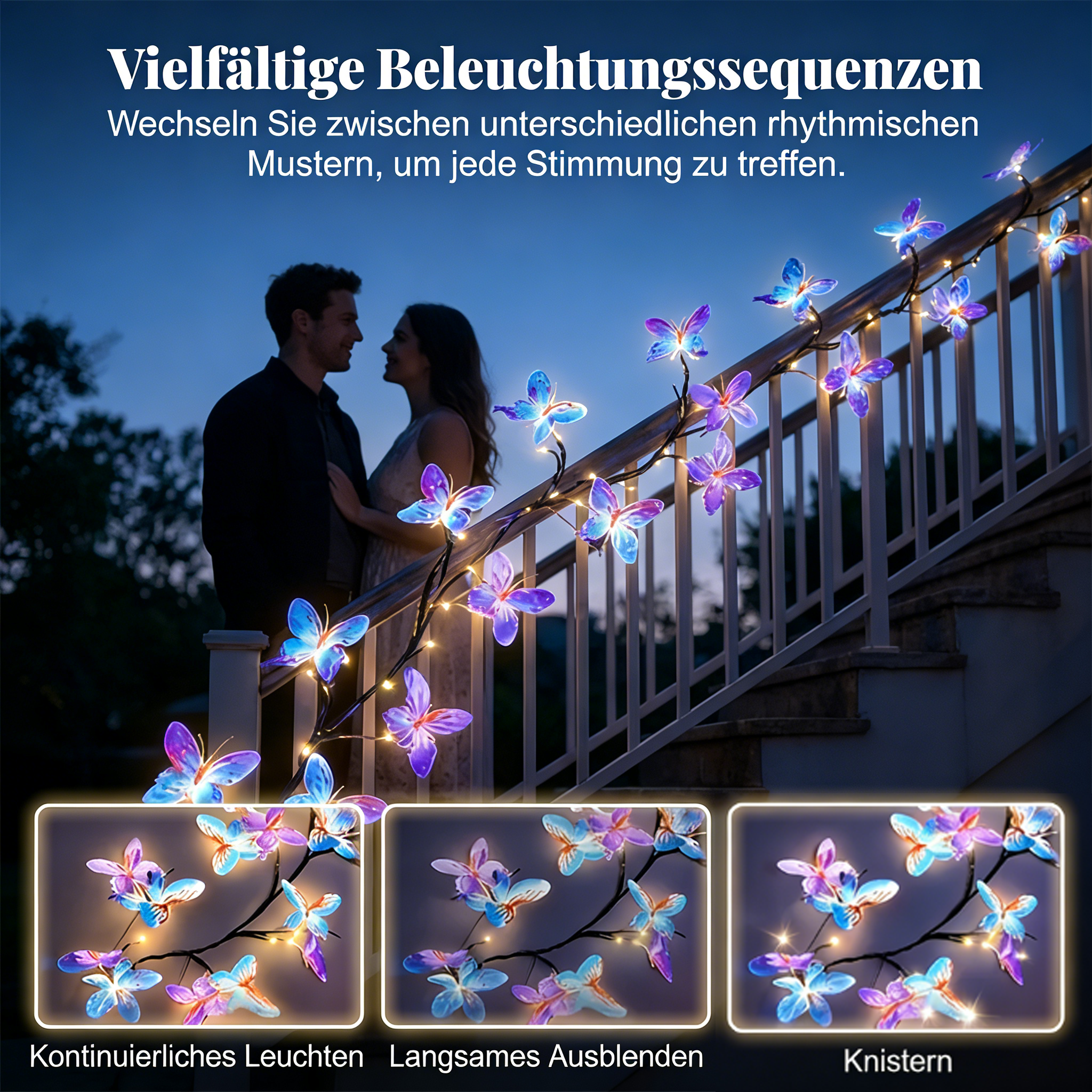 Romantische LED-Lichterkette mit Schmetterlingsranke