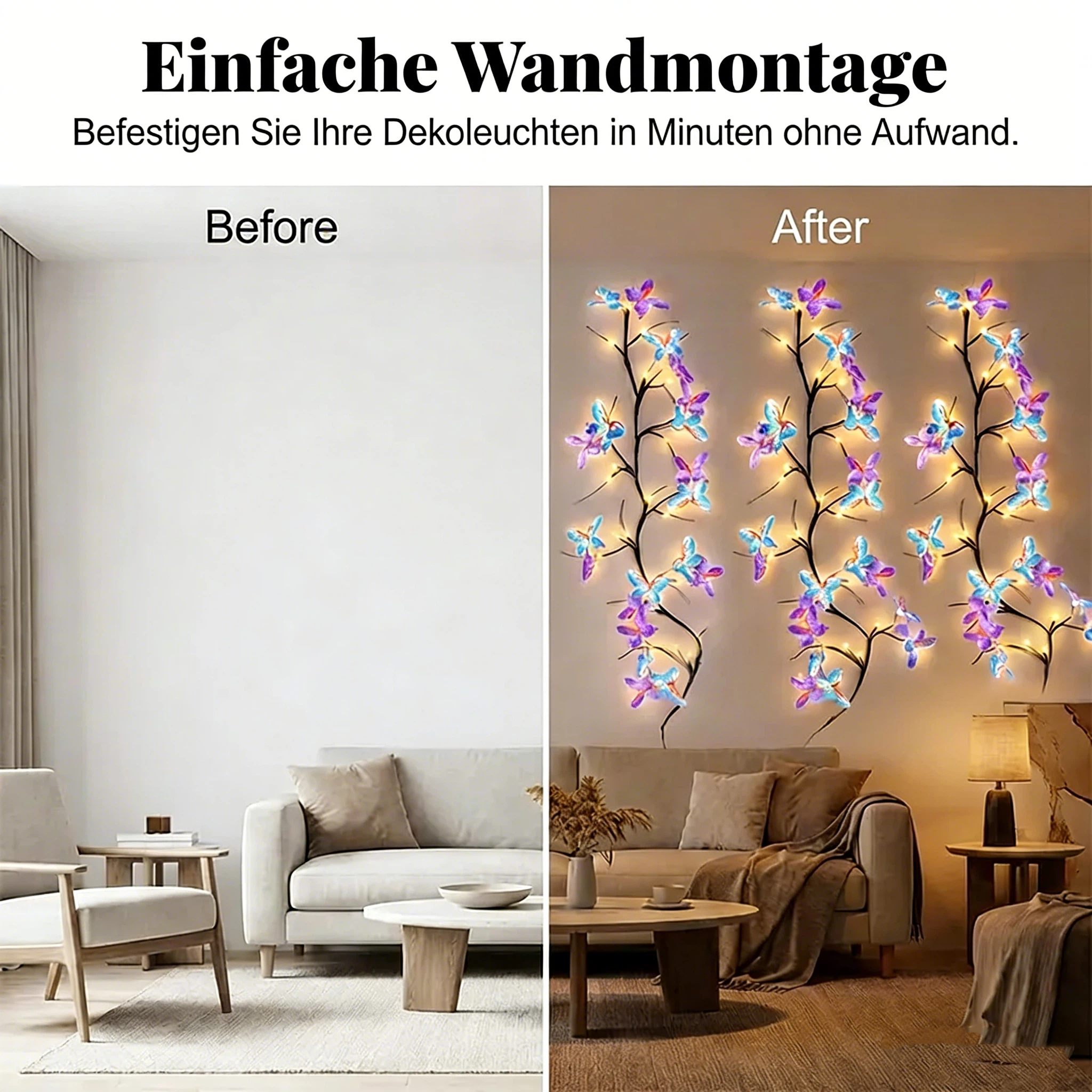 Romantische LED-Lichterkette mit Schmetterlingsranke