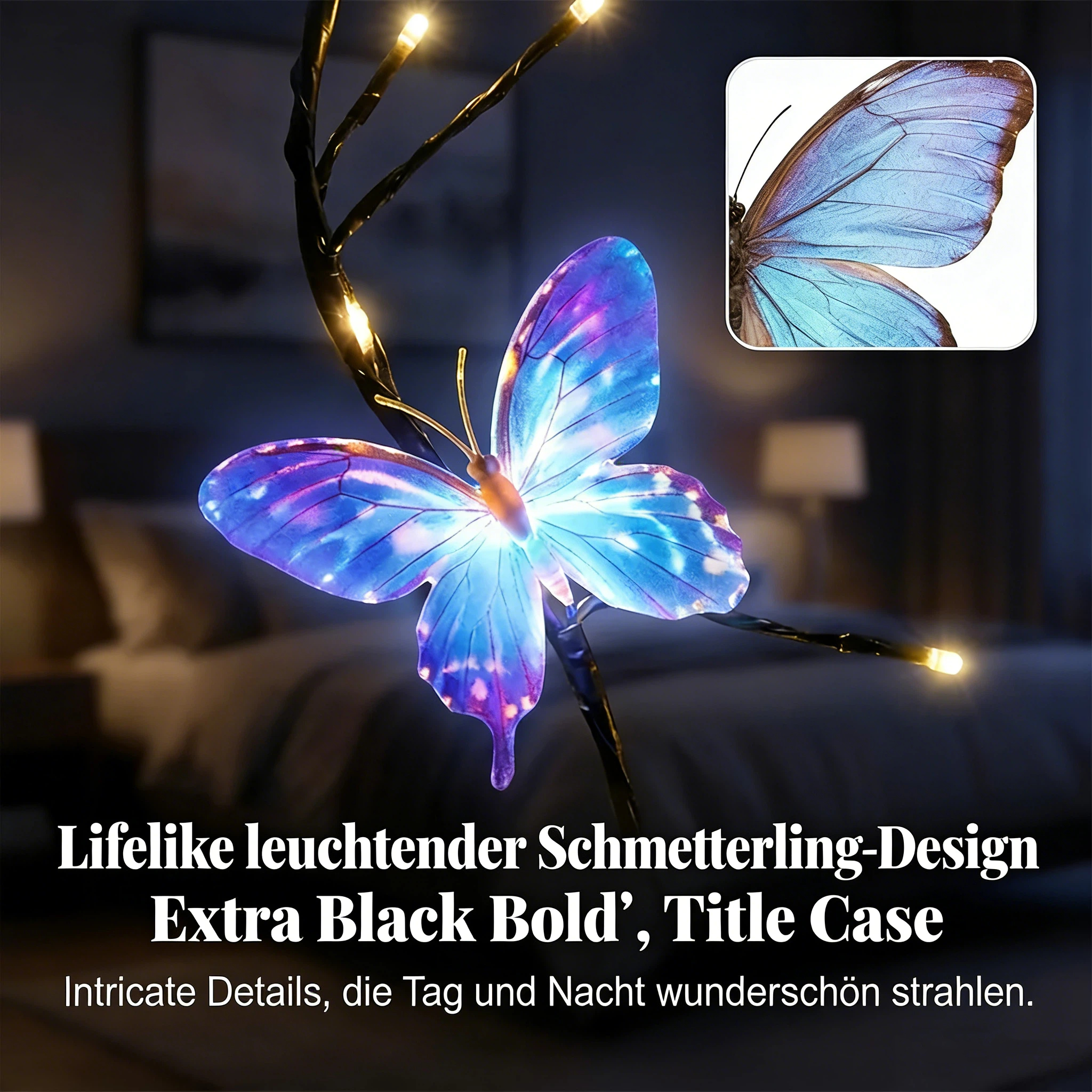 Romantische LED-Lichterkette mit Schmetterlingsranke