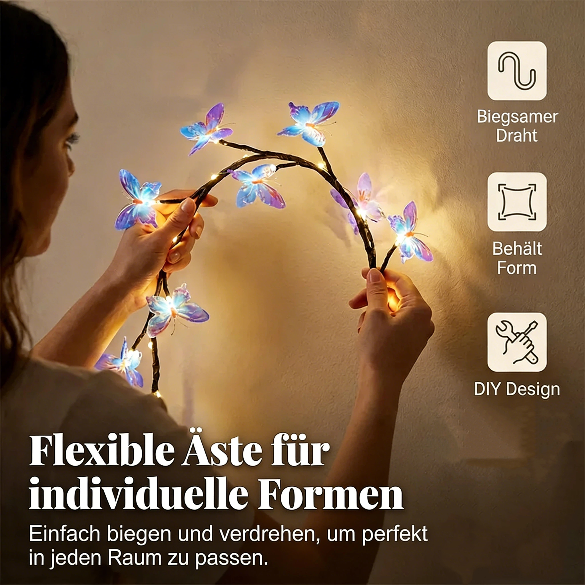 Romantische LED-Lichterkette mit Schmetterlingsranke
