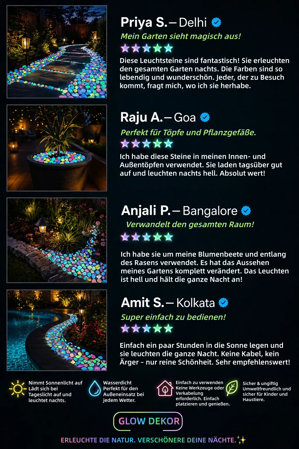 💥LETZTER TAG: 50 % RABATT💥🌈 Bunte, im Dunkeln leuchtende Gartensteine