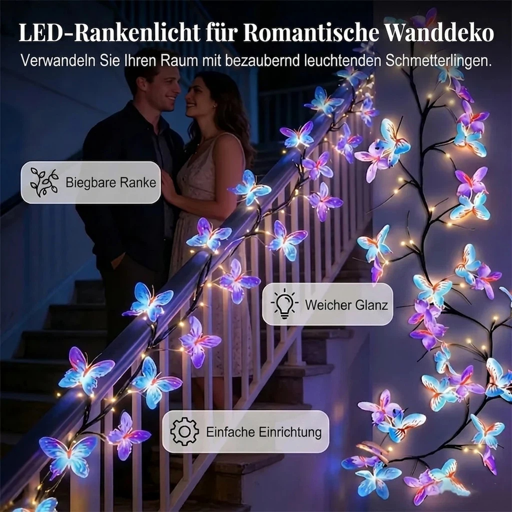 Romantische LED-Lichterkette mit Schmetterlingsranke