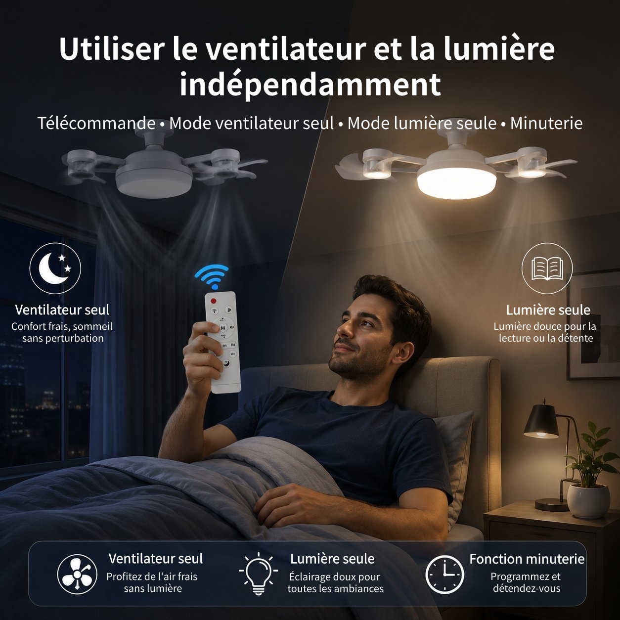 🔥 Dernier jour : 49 % de réduction ! 💥 Ventilateur de plafond intelligent Drone à visser avec lumière LED et télécommande