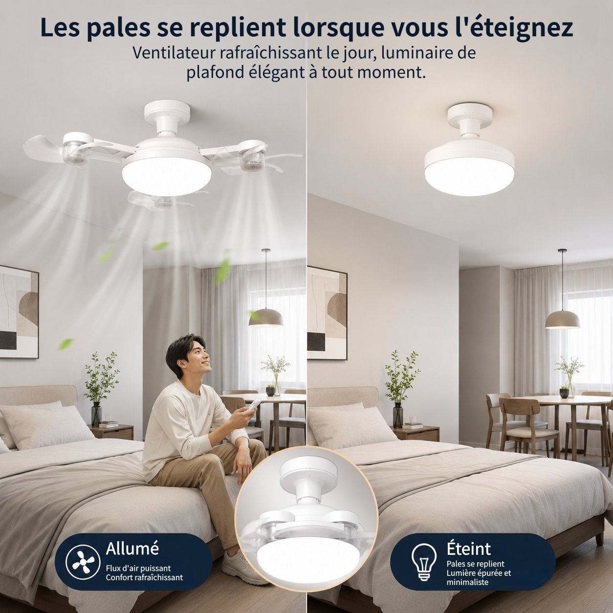 🔥 Dernier jour : 49 % de réduction ! 💥 Ventilateur de plafond intelligent Drone à visser avec lumière LED et télécommande