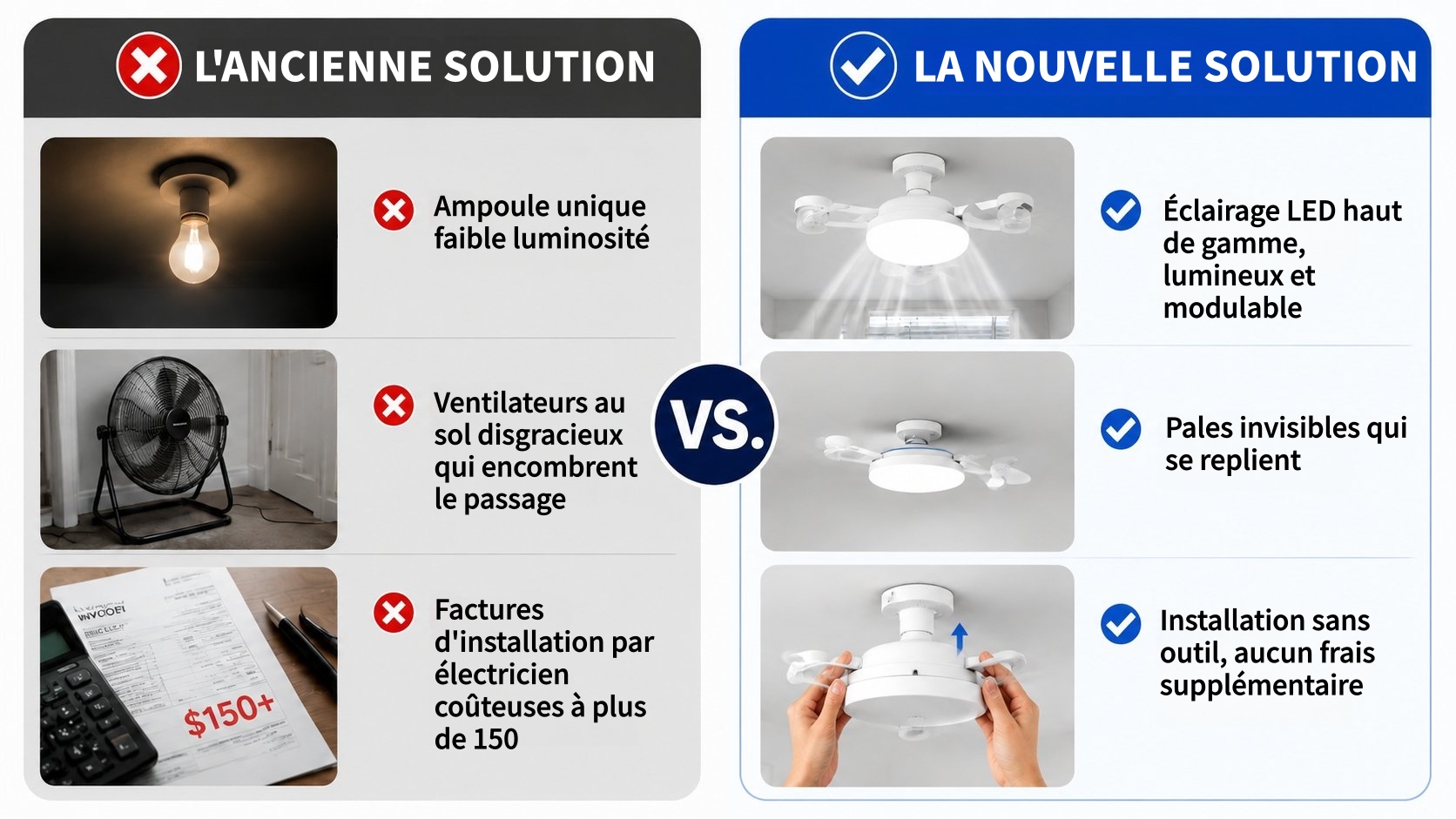 🔥 Dernier jour : 49 % de réduction ! 💥 Ventilateur de plafond intelligent Drone à visser avec lumière LED et télécommande