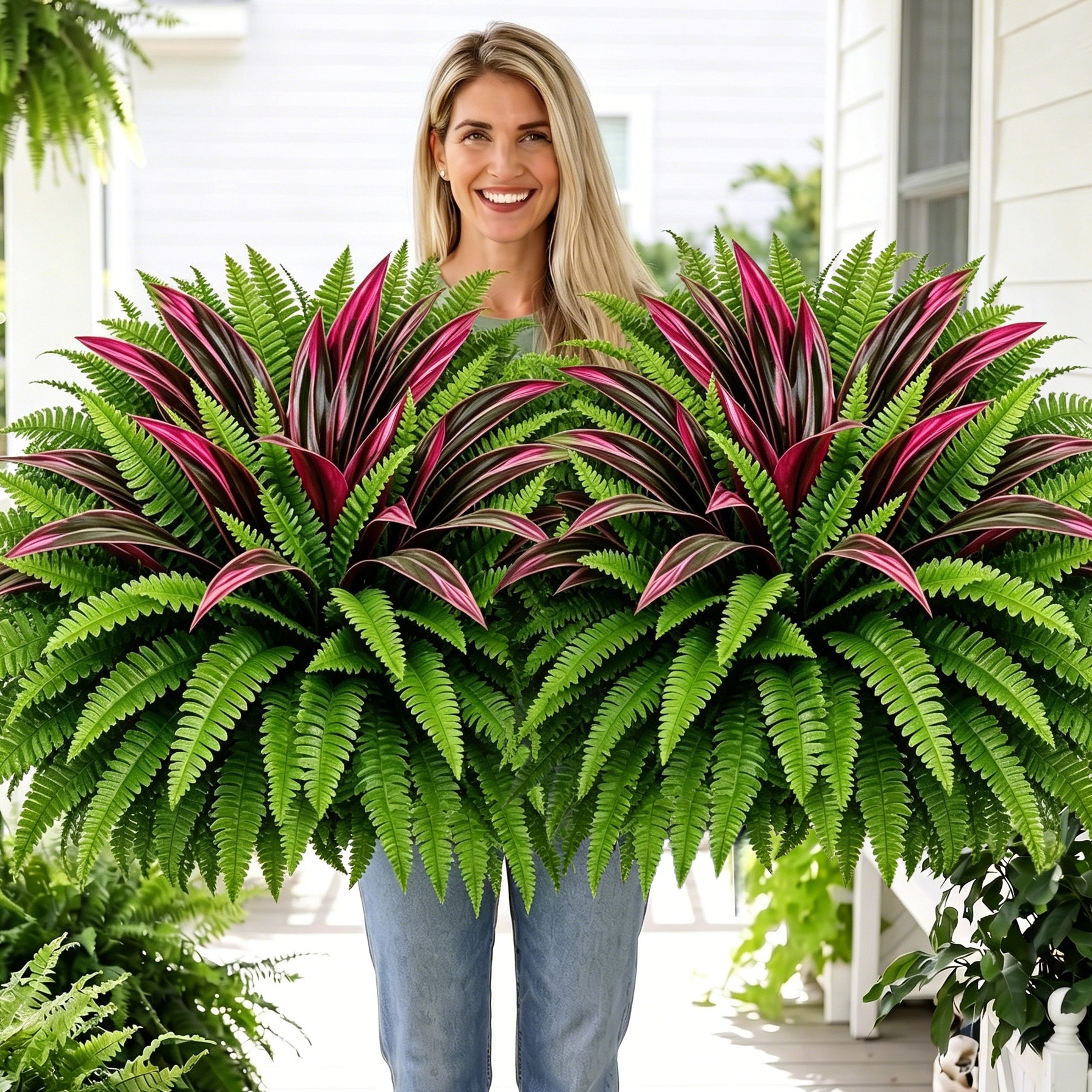 💥1 Acheté = 1 Offert🔥 Fougère & Dracéna Rouge Artificiels 48" Résistants aux UV 