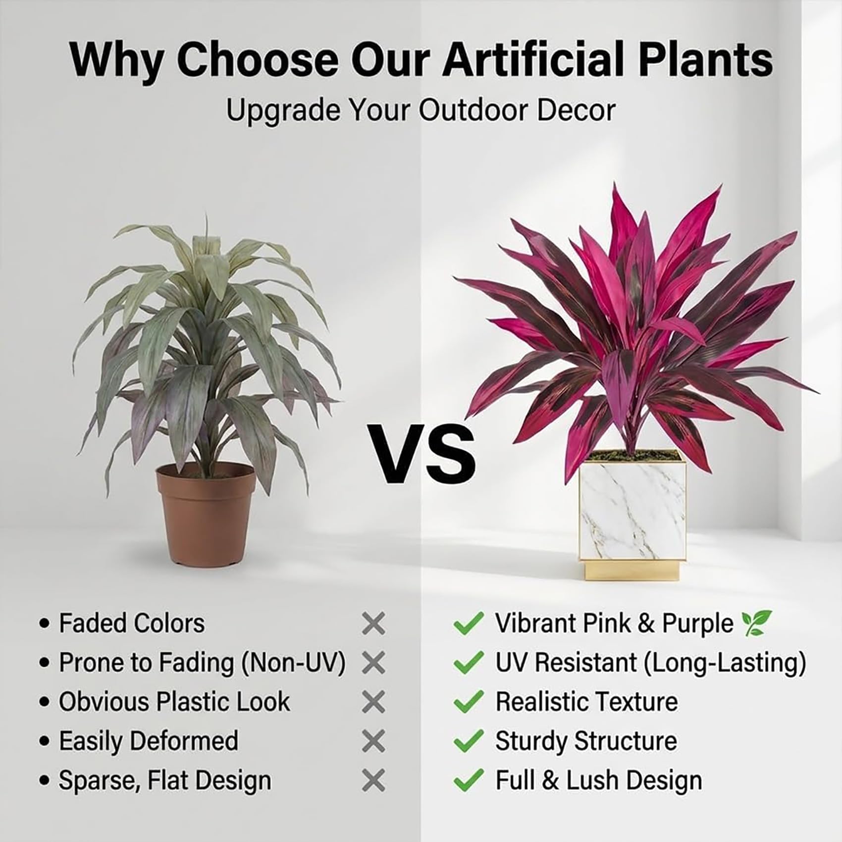 🔥BUY 1 GET 1 FREE (2 PCS)🌼Large Artificial Boston Fern & Dragon’s Blood Tree Plants 🌸