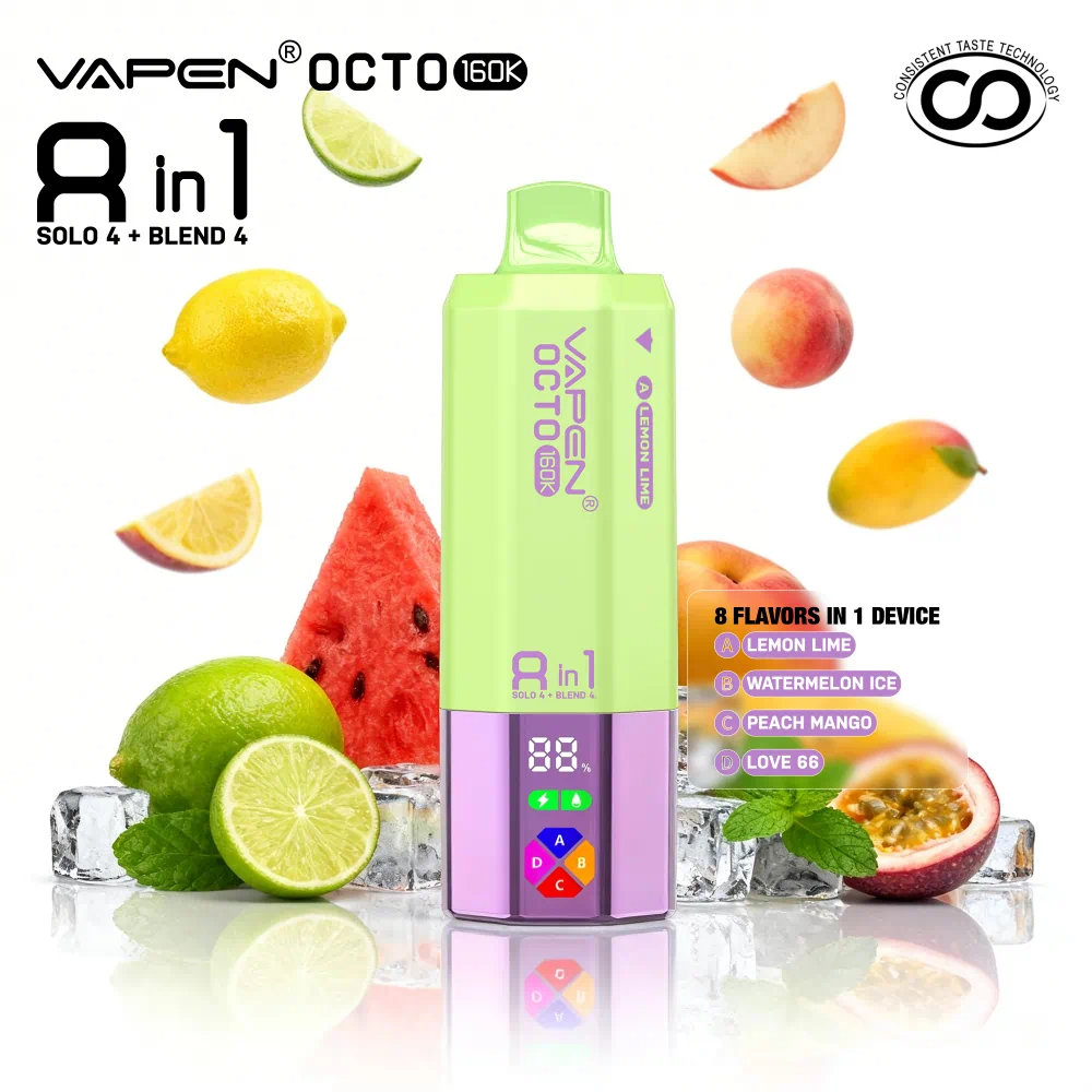 VAPEN OCTO 160000 Puffs - Cytryna Limonka + Arbuz Ice + Brzoskwinia Mango + Love 66