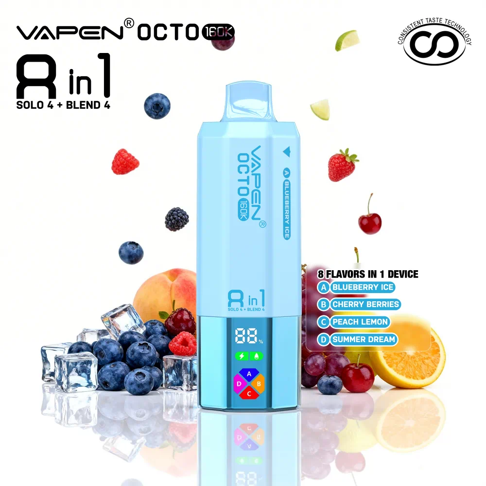 VAPEN OCTO 160000 Puffs - Jagoda Ice + Wiśniowe Jagody + Brzoskwinia Cytryna + Letni Sen