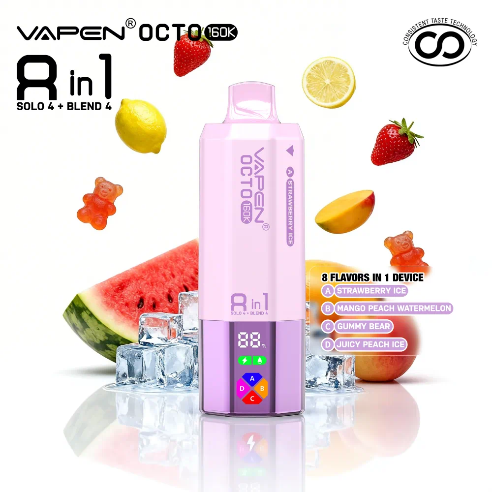 VAPEN OCTO 160000 Puffs - Truskawka Ice + Mango Brzoskwinia Arbuz + Żelki Misiowe + Soczysta Brzoskwinia Ice