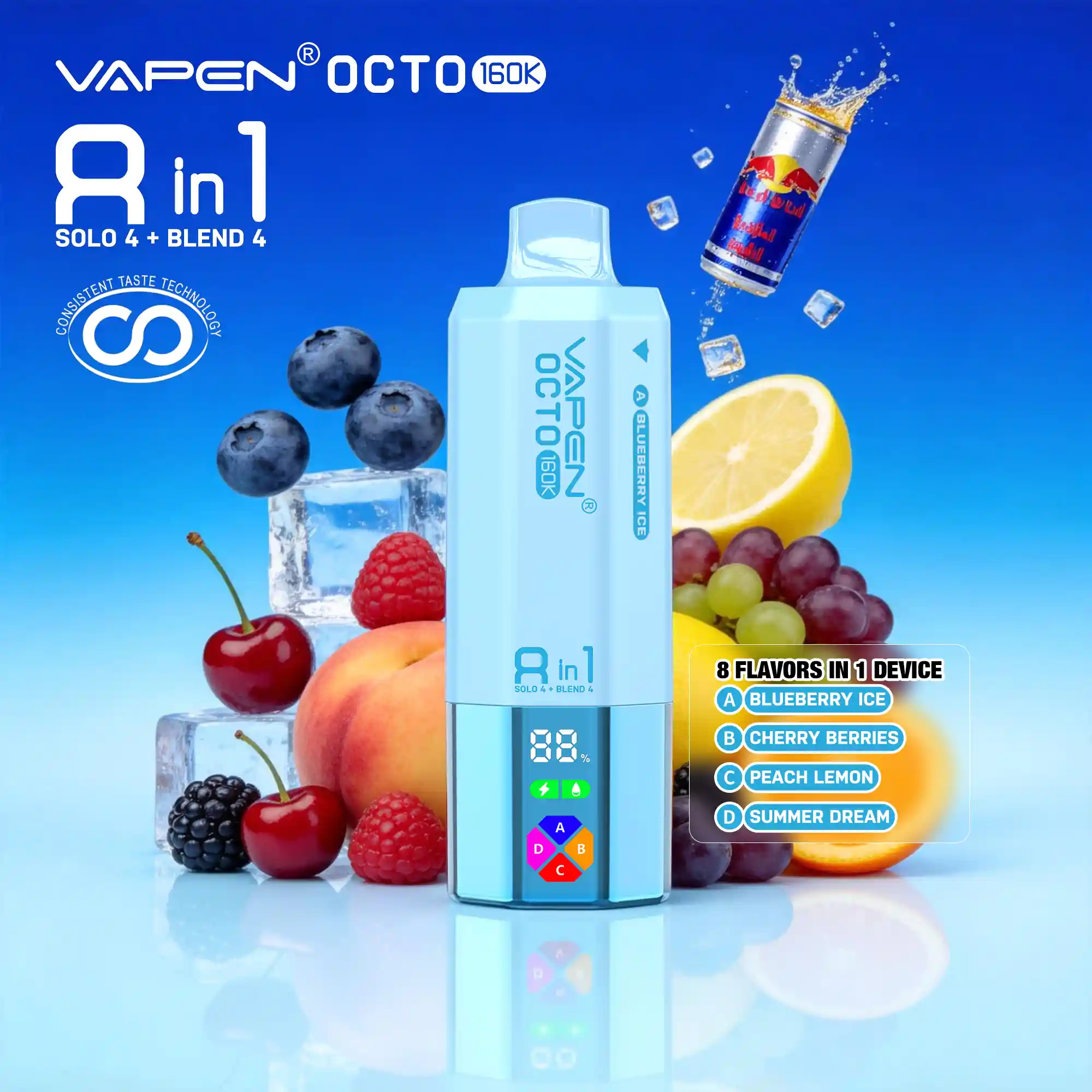 VAPEN OCTO 160000 Puffs - Jagodowy Lód + Wiśniowe Jagody + Brzoskwinia Cytryna + Letni sen