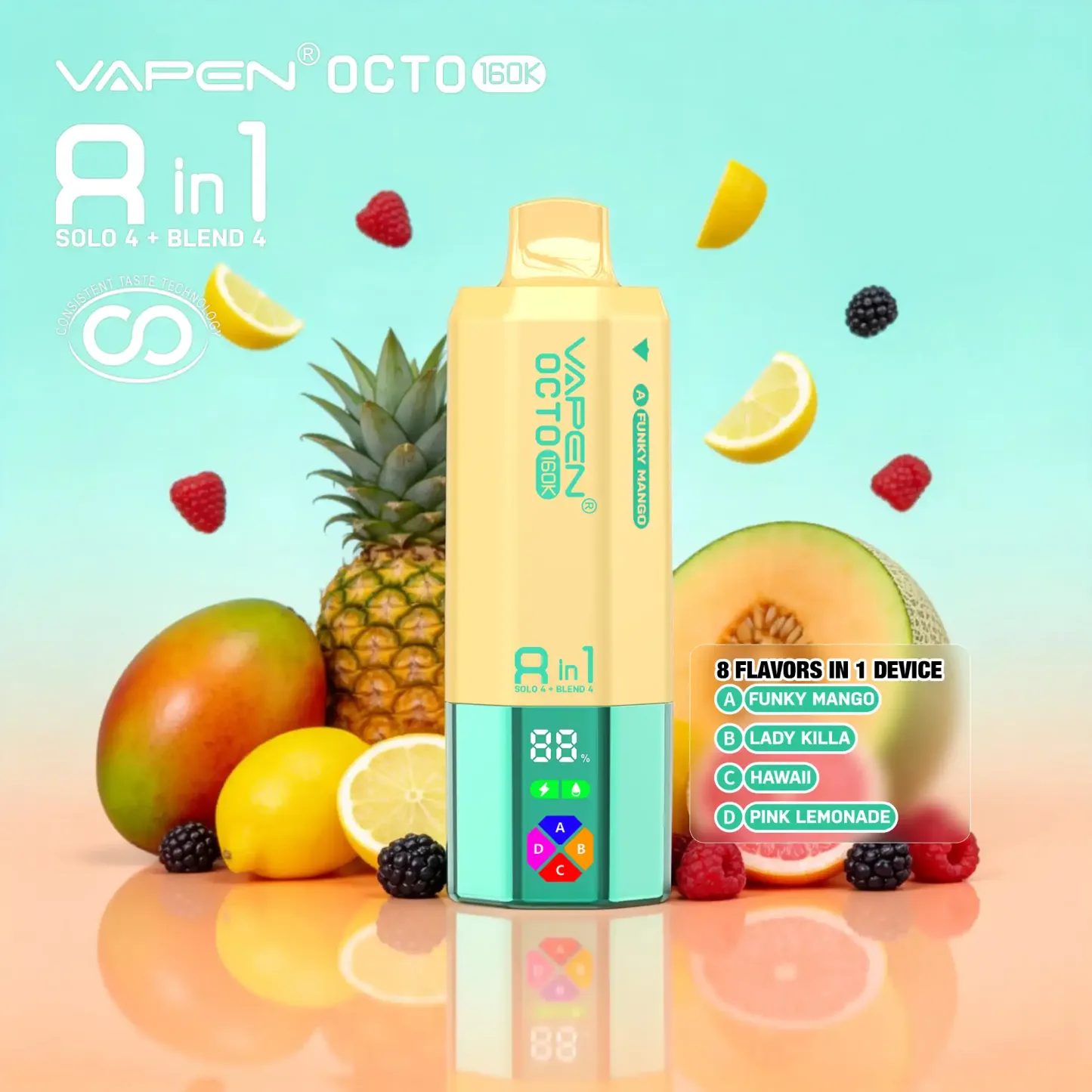 VAPEN OCTO 160000 Puffs - Funky Mango + Lady Killa + Hawaje + Różowa Lemoniada