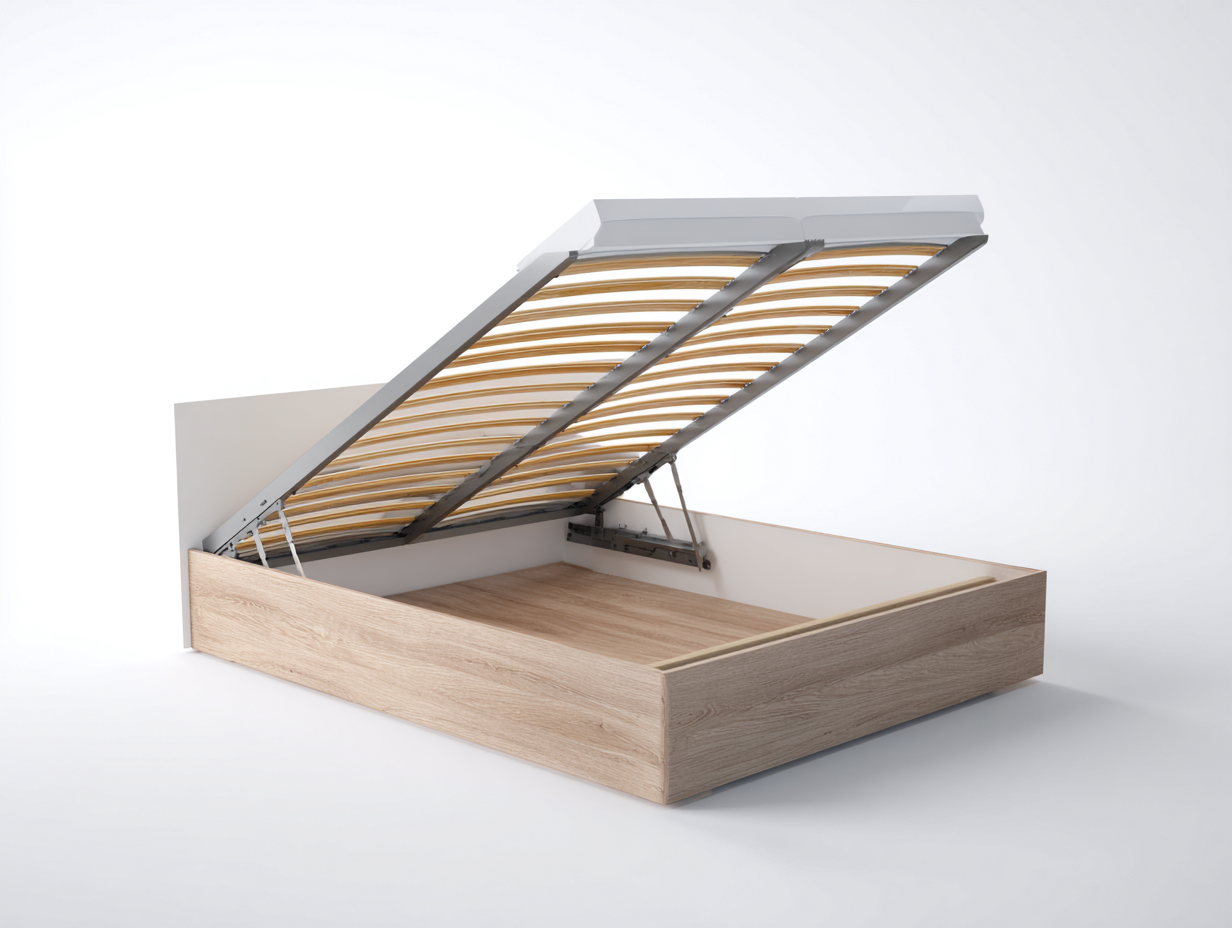 Queen Bed - Lift Storage Platform 84x63x16 inches - Light Oak-White - Hydraulic Storage Design-Homimynest