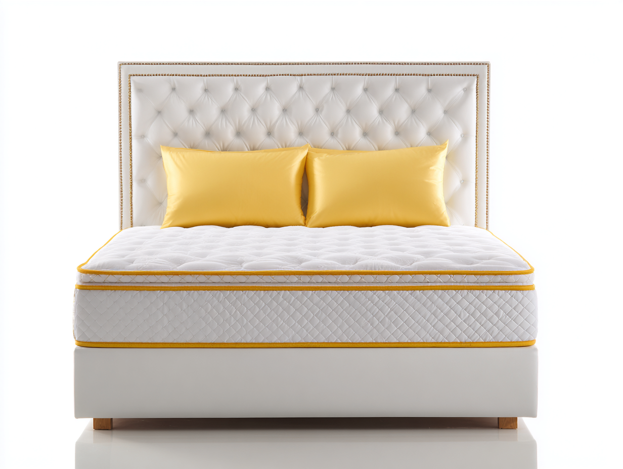 Queen Bed upholstered frame padded headboard 84x62x52 inches white yellow bedroom use - elegant modern design-Homimynest