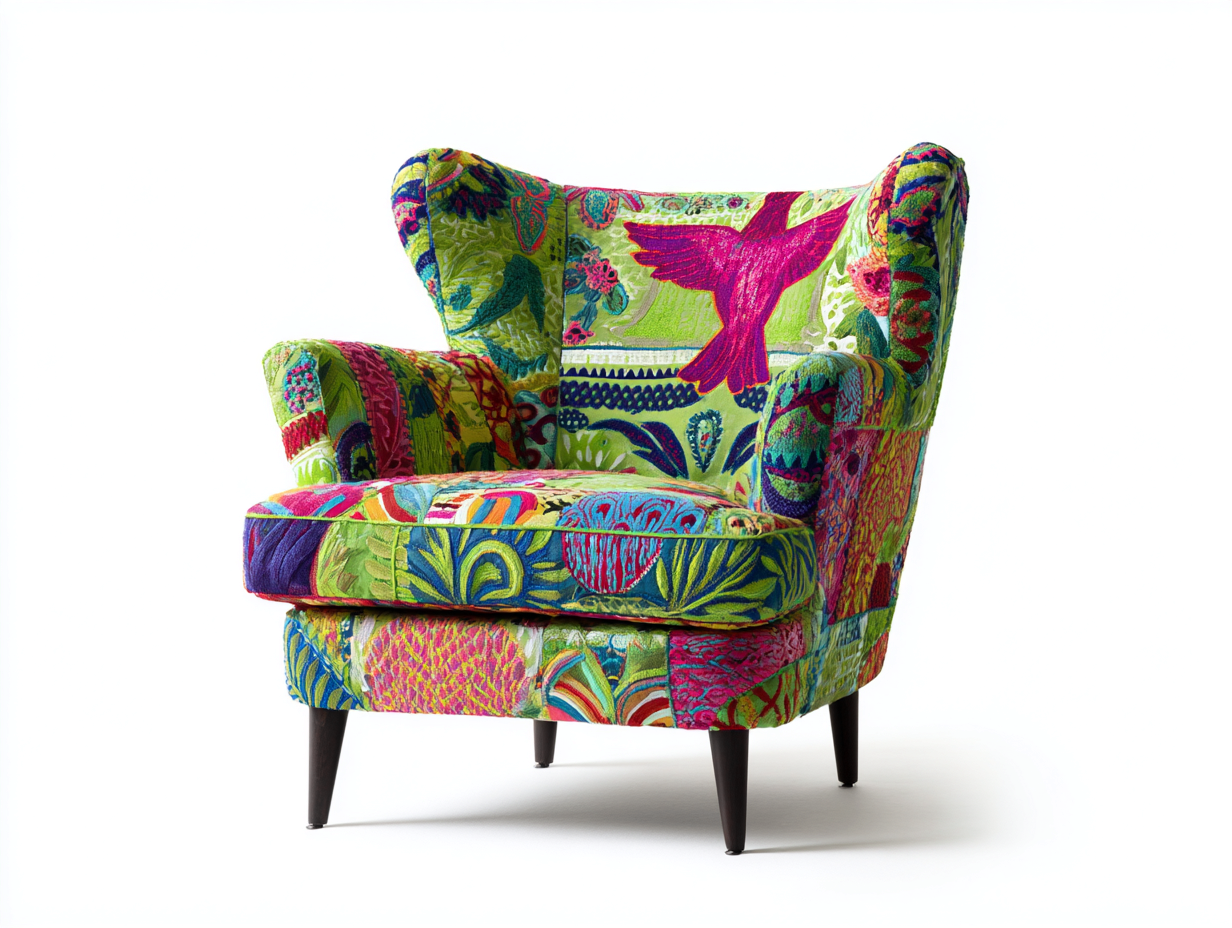 Armchair Upholstered Fabric Wingback 29x32x41 inches - Multicolor - Artistic Accent Design-Homimynest
