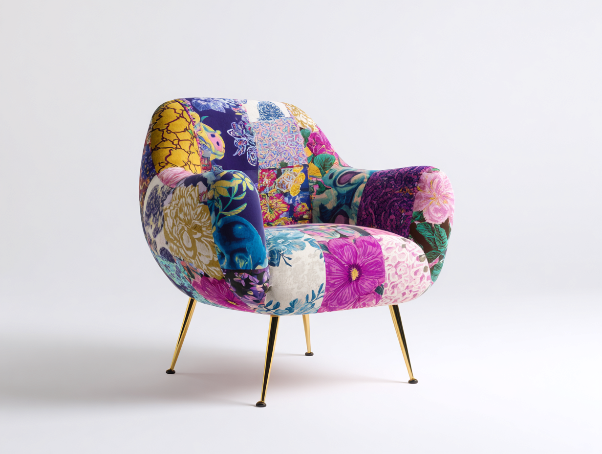 Armchair upholstered fabric patchwork design 29x30x33 inches multicolor living room use - modern artistic style-Homimynest
