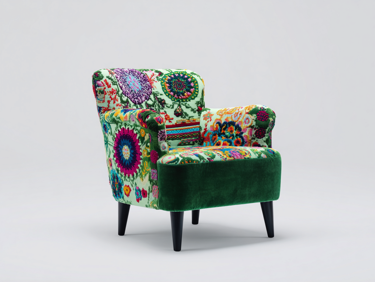 Armchair - Upholstered Fabric 30x31x34 inches - Green-Multicolor - Artistic Accent Design-Homimynest