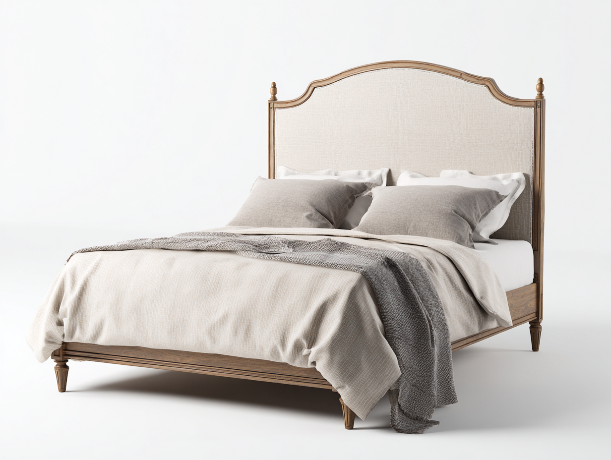 Queen Bed Upholstered Fabric Solid Wood 86x63x54 inches Beige Brown for Bedroom Classic Design-Homimynest