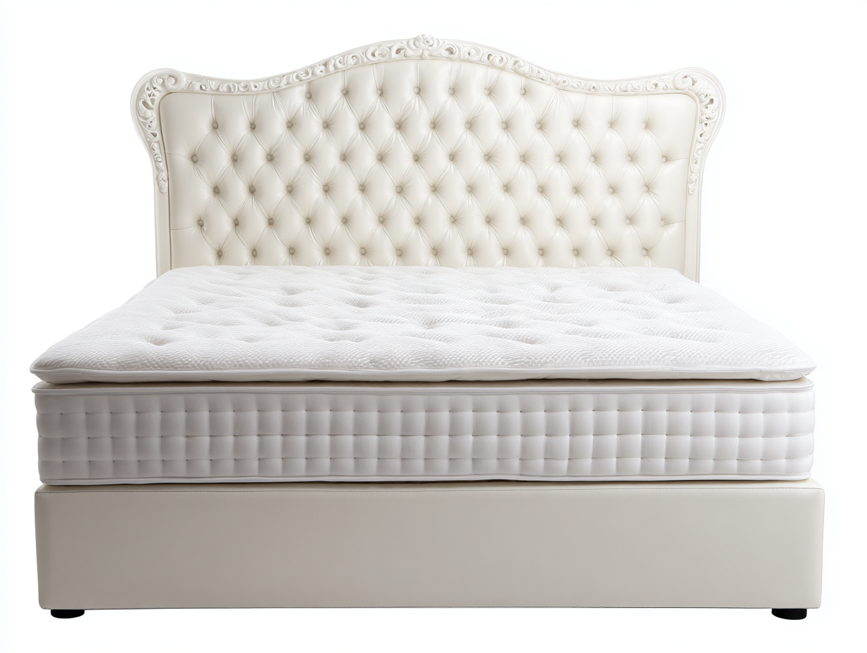 Queen Bed Upholstered Tufted Headboard 82x63x54 inches - White - Classic Elegant Design-Homimynest