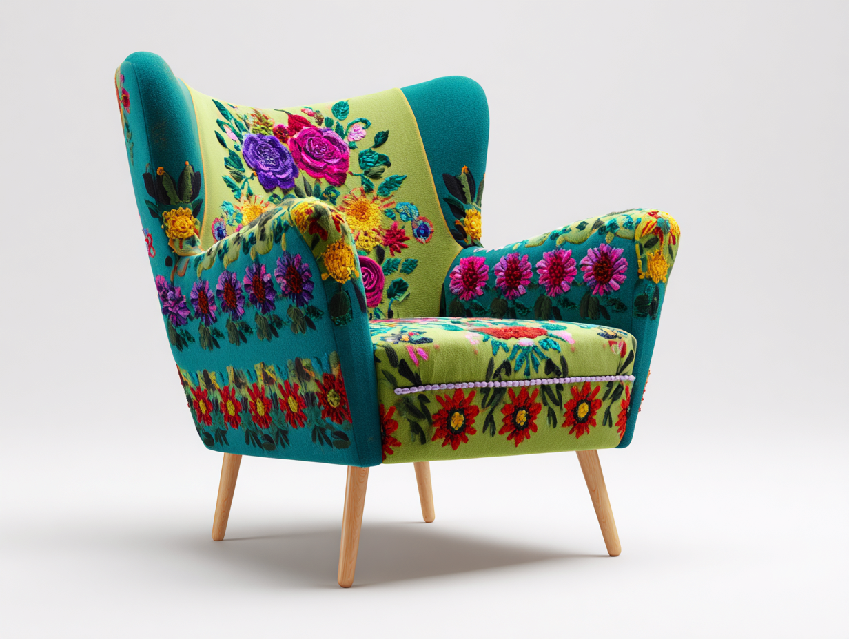 Armchair Upholstered Fabric 32x30x40 inches - Green-Blue-Red-Yellow - Artistic Design-Homimynest