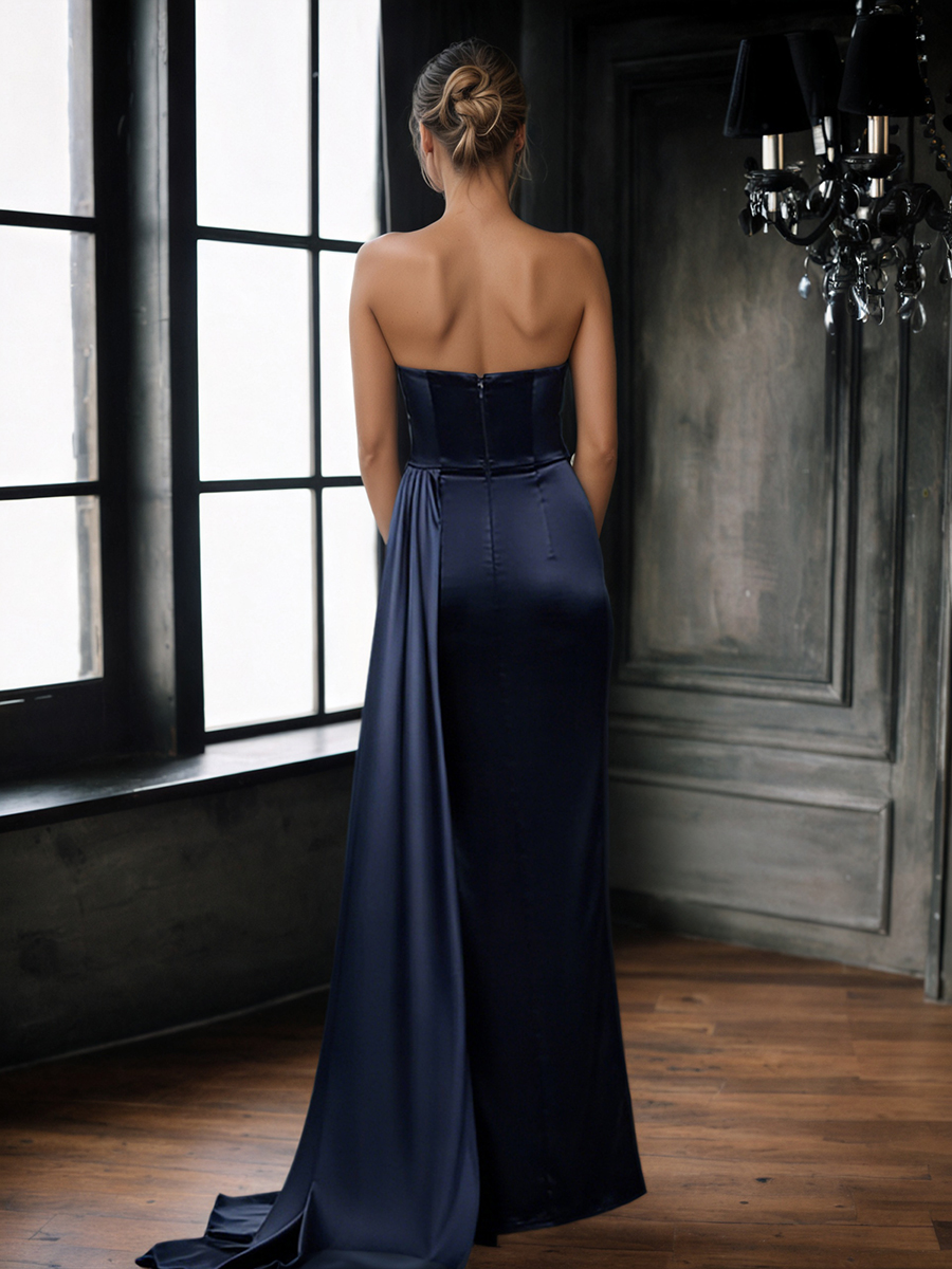 Strapless Satin Ruched A-Line Floor-Length Prom Dress