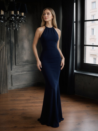 Elegant Halter Neck Bodycon Mermaid Floor-Length Prom Gown