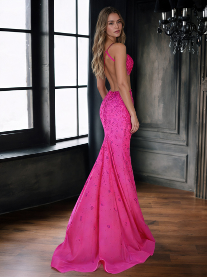 Sexy One-Shoulder Glitter Cutout Bodycon High Slit Train Prom Gown