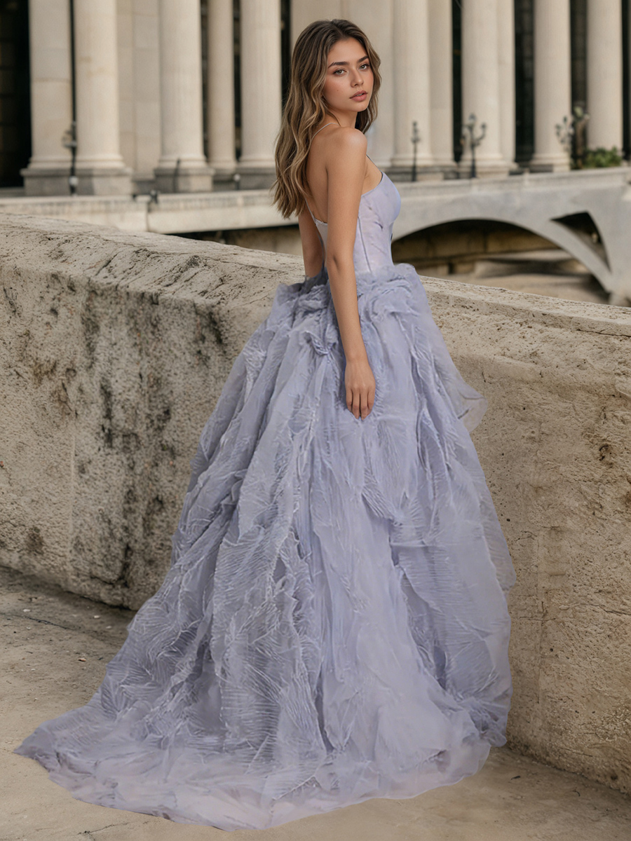 Elegant Strapless Corset Waist 3D Textured Tiered Tulle Prom Ball Gown