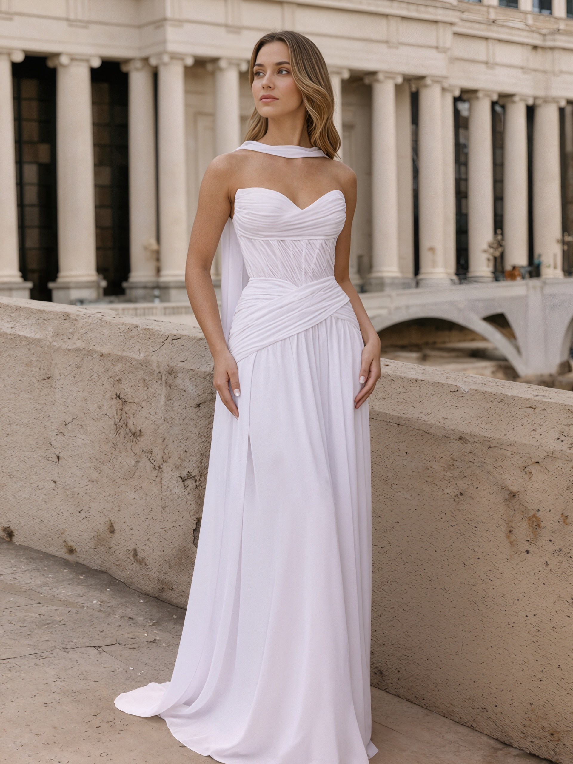 Ruched Halter Neck Chiffon A-Line Floor-Length Prom Dress