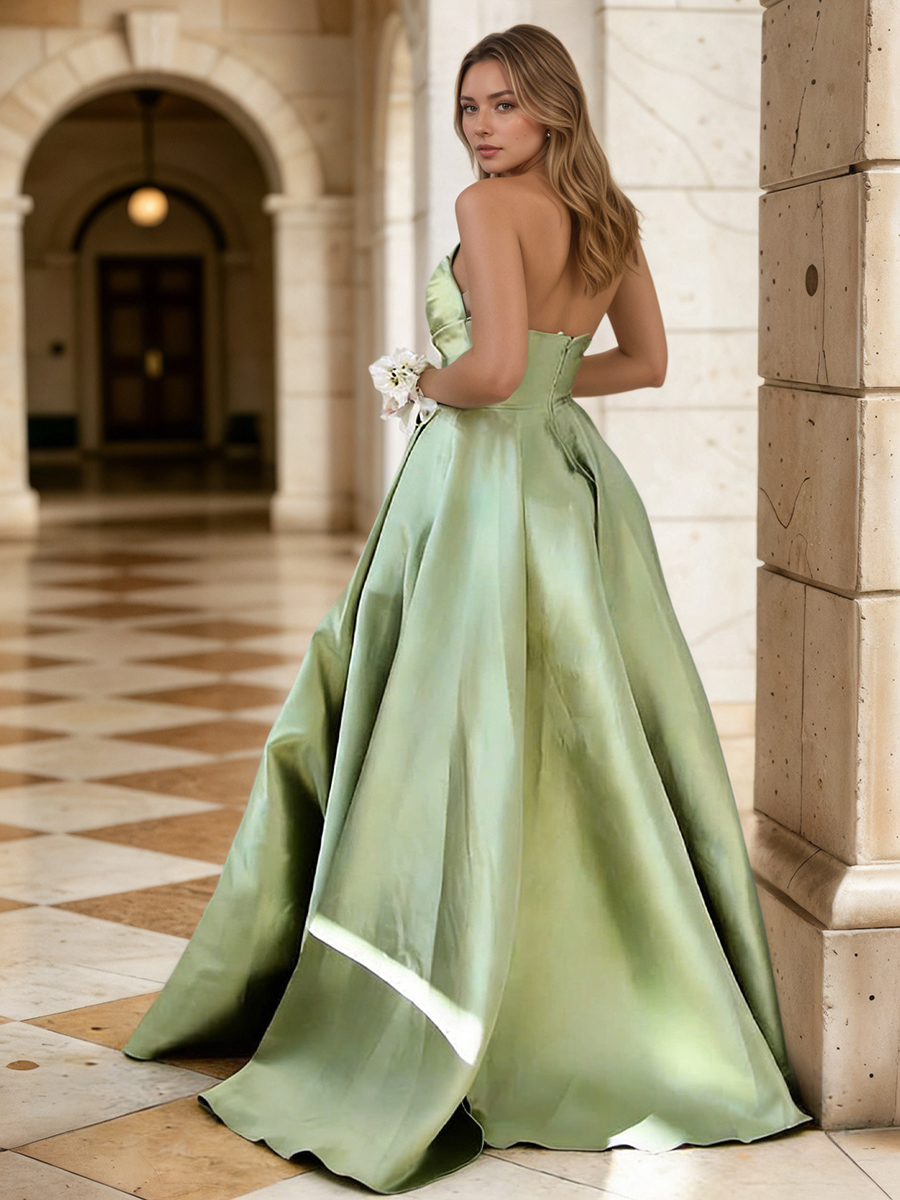 Ruched Strapless Satin A-Line Floor-Length Prom Dress